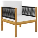 vidaXL 7-dielna záhradná sedacia súprava+podložky, krémová, akácia – Obrázok 4