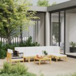 vidaXL 7-dielna záhradná sedacia súprava+podložky, krémová, akácia