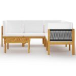 vidaXL 6-dielna záhradná sedacia súprava+podložky, krémová, akácia – Obrázok 3