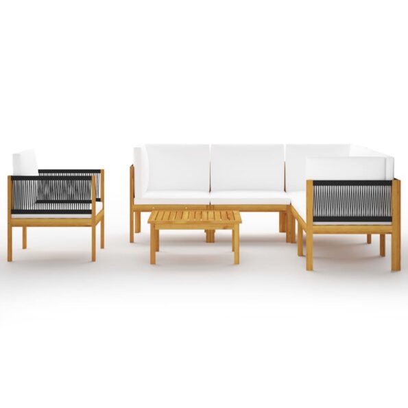 vidaXL 7-dielna záhradná sedacia súprava+podložky, krémová, akácia – Obrázok 3