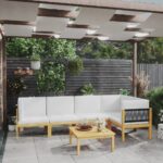 vidaXL 6-dielna záhradná sedacia súprava+podložky, krémová, akácia