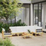 vidaXL 7-dielna záhradná sedacia súprava+podložky, krémová, akácia