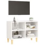 vidaXL TV stolík nohy z masívneho dreva biely 69,5x30x50 cm – Obrázok 3