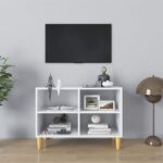 vidaXL TV stolík nohy z masívneho dreva biely 69,5x30x50 cm