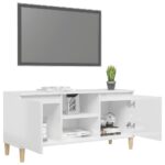vidaXL TV stolík nohy z masívneho dreva lesklý biely 103,5x35x50 cm – Obrázok 4