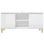 vidaXL TV stolík nohy z masívneho dreva lesklý biely 103,5x35x50 cm – Obrázok 5