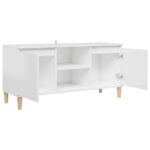 vidaXL TV stolík nohy z masívneho dreva lesklý biely 103,5x35x50 cm – Obrázok 7