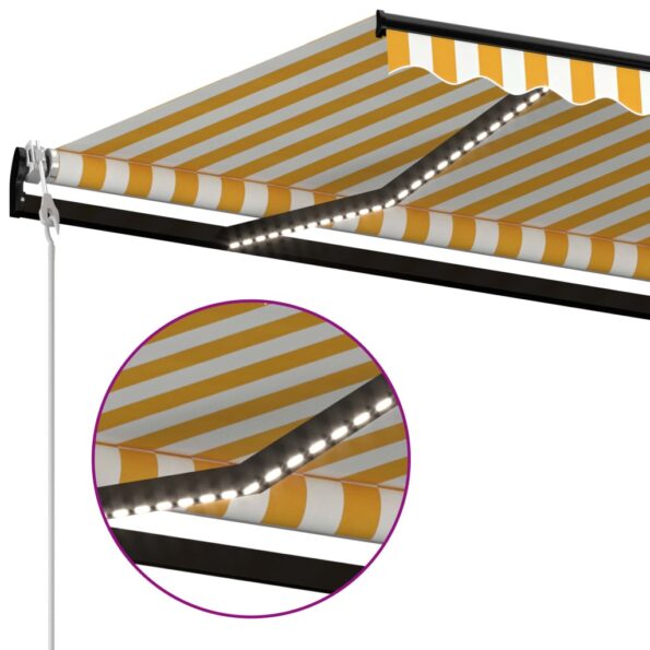 vidaXL Automatická markíza, LED a senzor vetra 500x300 cm, žltá/biela – Obrázok 5
