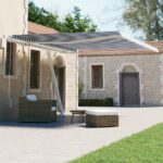 vidaXL Voľne stojaca ručne zaťahovacia markíza 400x300 cm, modro biela