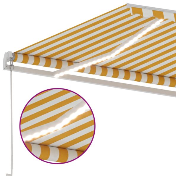 vidaXL Ručne zaťahovacia markíza s LED 400x300 cm žltá a biela – Obrázok 8