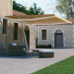 vidaXL Ručne zaťahovacia markíza s LED 400x300 cm žltá a biela