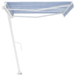 vidaXL Samostatne stojaca automatická markíza 400x300 cm modro-biela – Obrázok 7