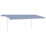 vidaXL Automaticky zaťahovacia markíza so stĺpikmi 6x3 m modro-biela – Obrázok 2