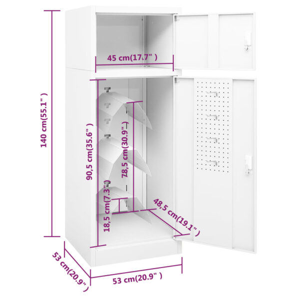 vidaXL Skriňa na sedlo biela 53x53x140 cm oceľová – Obrázok 9