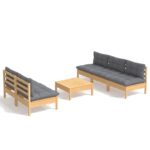 vidaXL 6-dielna záhradná súprava so sivými vankúšmi borovica – Obrázok 2