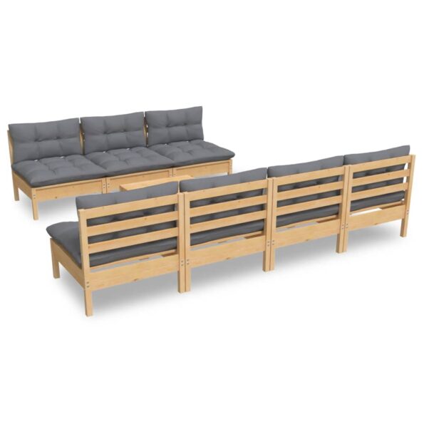 vidaXL 8-dielna záhradná súprava so sivými vankúšmi borovicové drevo – Obrázok 2