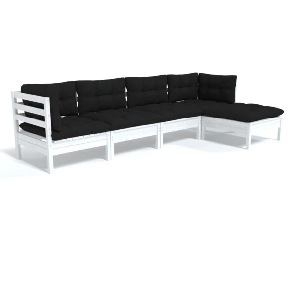 vidaXL 5-dielna záhradná súprava s vankúšmi biela borovica – Obrázok 2