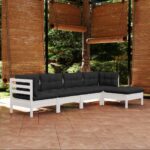 vidaXL 5-dielna záhradná súprava s vankúšmi biela borovica