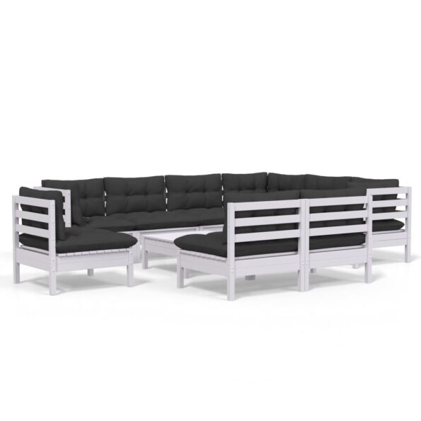 vidaXL 10-dielna záhradná súprava s vankúšmi biela borovicový masív – Obrázok 2