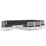 vidaXL 11-dielna záhradná súprava s vankúšmi biela borovicový masív – Obrázok 2