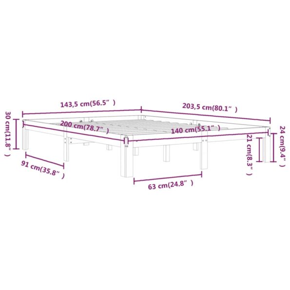 vidaXL Posteľný rám biely borovicový masív 140x200 cm – Obrázok 8