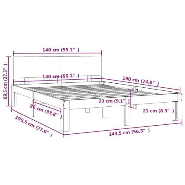 vidaXL Posteľný rám biely borovicový masív 140x190 cm – Obrázok 8