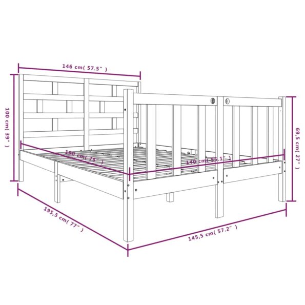 vidaXL Posteľný rám borovicový masív 140x190 cm – Obrázok 9