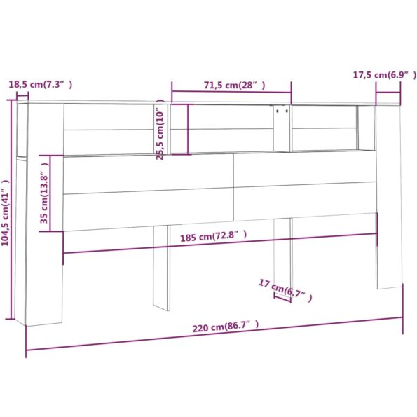vidaXL Čelo postele so skrinkou dub sonoma 220x18,5x104,5 cm – Obrázok 6
