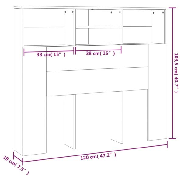vidaXL Čelo postele so skrinkou sivý dub sonoma 120x19x103,5 cm – Obrázok 7