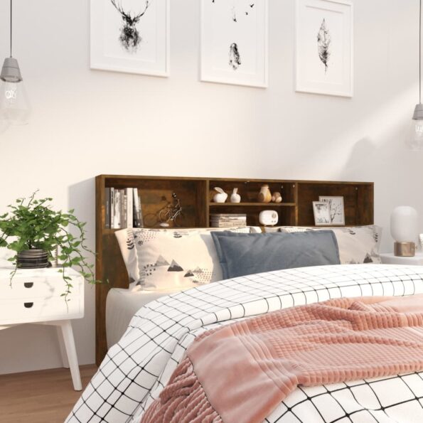 vidaXL Čelo postele so skrinkou dymový dub 180x19x103,5 cm – Obrázok 6