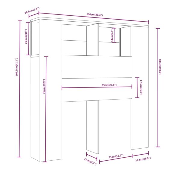 vidaXL Čelo postele so skrinkou dymový dub 100x18,5x102,5 cm – Obrázok 6