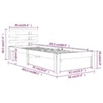 vidaXL Posteľný rám biely masívne drevo 90x200 cm – Obrázok 8