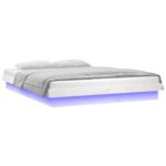 vidaXL Posteľný rám s LED, biely 180x200 cm, Super King, drevený masív – Obrázok 5