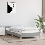 vidaXL Posteľný rám s čelom bledosivý 90x200 cm látka
