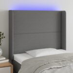 vidaXL Čelo postele s LED tmavosivé 93x16x118/128 cm látka