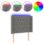 vidaXL Čelo postele s LED tmavosivé 103x16x118/128 cm látka – Obrázok 2