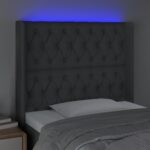 vidaXL Čelo postele s LED tmavosivé 103x16x118/128 cm látka – Obrázok 4
