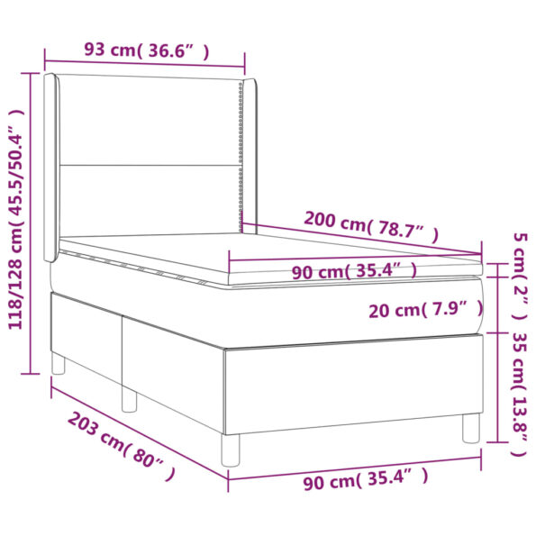 vidaXL Boxspring posteľ s matracom tmavosivá 90x200 cm látka – Obrázok 7