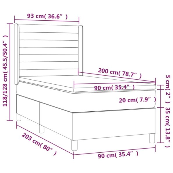 vidaXL Posteľný rám boxsping s matracom bledosivý 90x200 cm látka – Obrázok 7