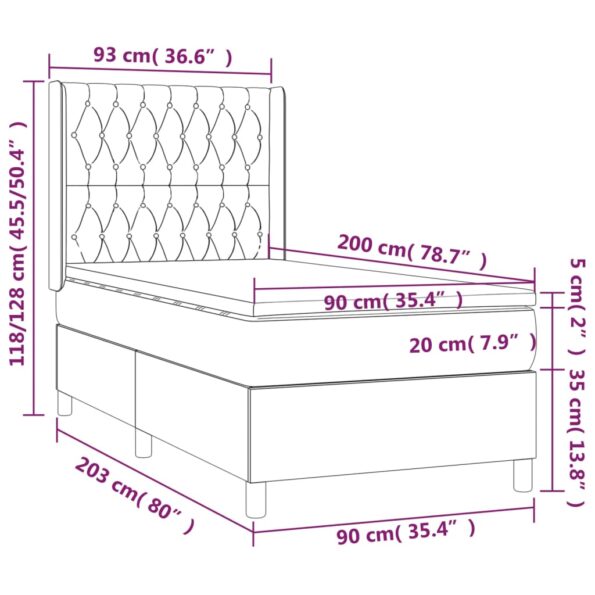 vidaXL Posteľný rám boxsping s matracom bledosivý 90x200 cm látka – Obrázok 7