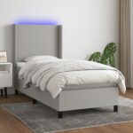vidaXL Posteľ boxsping s matracom a LED bledosivá 90x200 cm látka