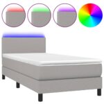 vidaXL Posteľ boxsping s matracom a LED bledosivá 90x200 cm látka – Obrázok 2