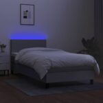 vidaXL Posteľ boxsping s matracom a LED bledosivá 90x200 cm látka – Obrázok 4
