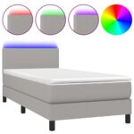 vidaXL Posteľ boxsping s matracom a LED bledosivá 100x200 cm látka – Obrázok 2