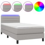 vidaXL Posteľ boxsping s matracom a LED bledosivá 100x200 cm látka – Obrázok 2