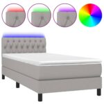 vidaXL Posteľ boxsping s matracom a LED bledosivá 100x200 cm látka – Obrázok 2