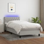 vidaXL Posteľ boxsping s matracom a LED bledosivá 100x200 cm látka