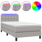 vidaXL Posteľ boxsping s matracom a LED bledosivá 90x200 cm látka – Obrázok 2