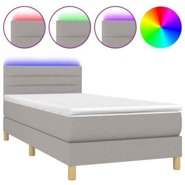 VXL8720287372974_a_en_hd_1.jpg vidaXL Posteľ boxsping s matracom a LED bledosivá 100x200 cm látka – Obrázok 2