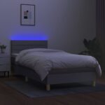 vidaXL Posteľ boxsping s matracom a LED bledosivá 100x200 cm látka – Obrázok 4